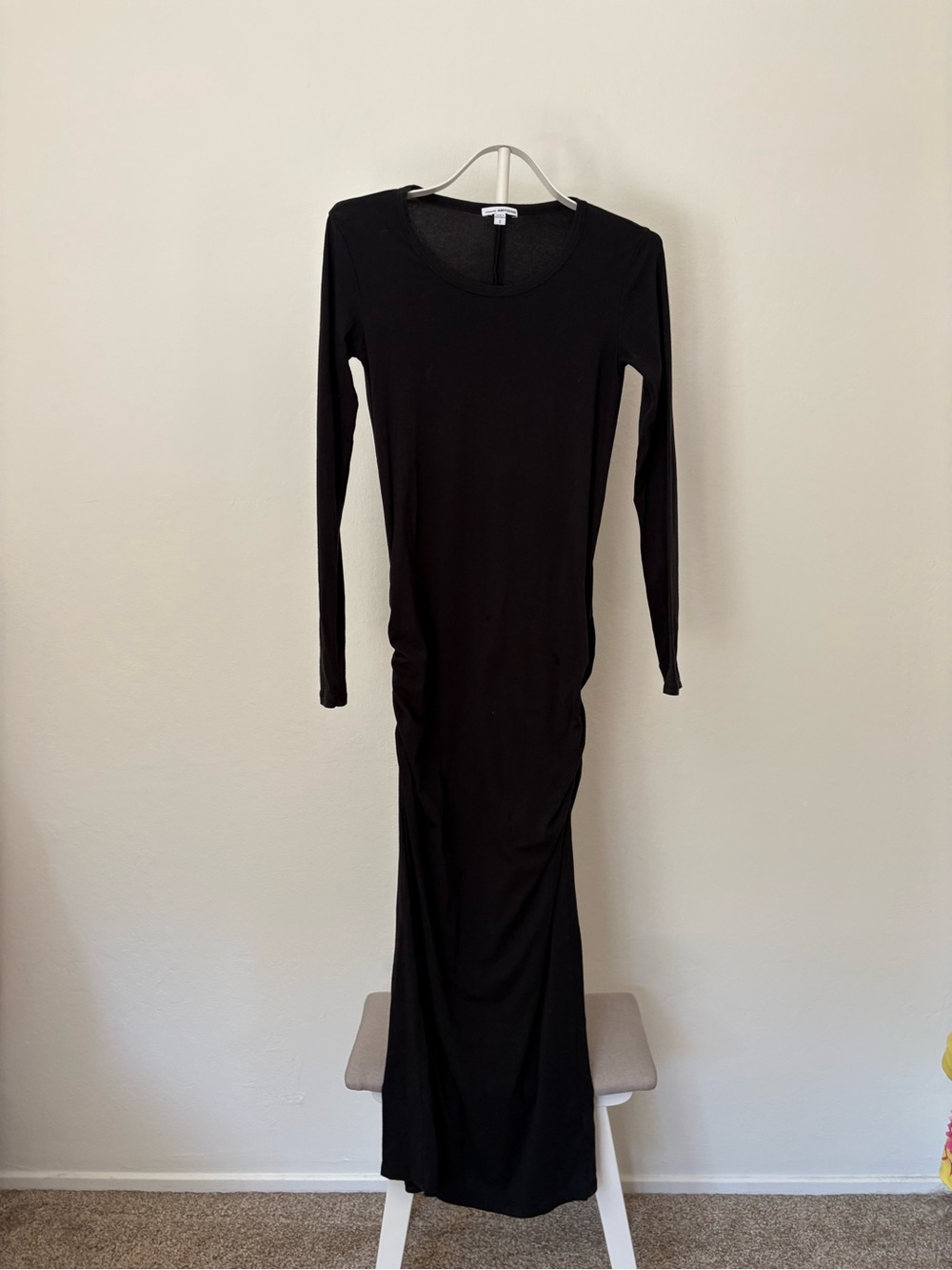 James Perse Black Ruched Side Long Sleeve Maxi Dress